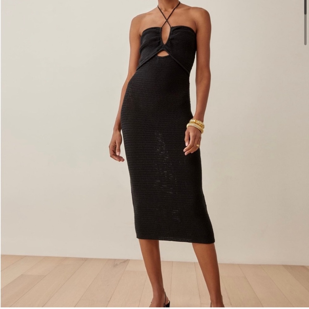 Reformation | Venete Open Knit Black Halter Dress